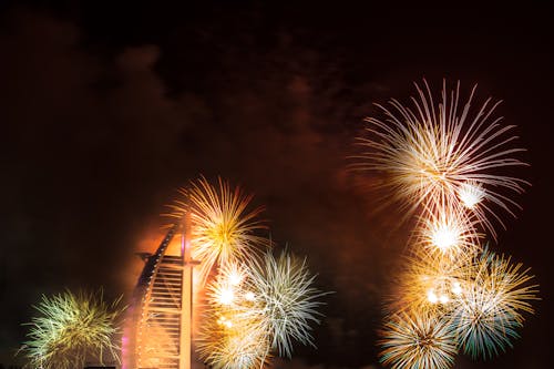 Free Fireworks Over the Buildings Stock Photo