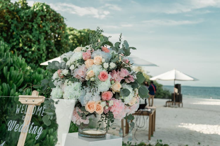 Close-up Of Flowers In A Beach Wedding
