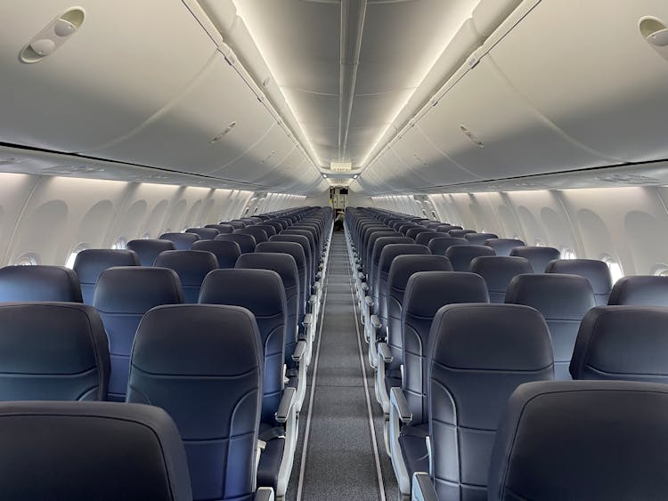 Empty Blue Airplane Seats