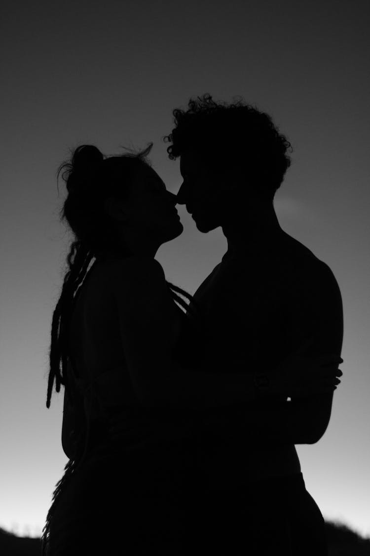 Silhouette Of A Couple Kissing 