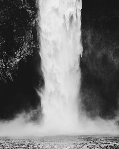 Grayscale Photo of Water Falls