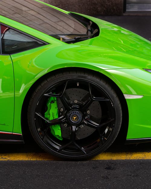 Green Lamborghini Parked on the Street