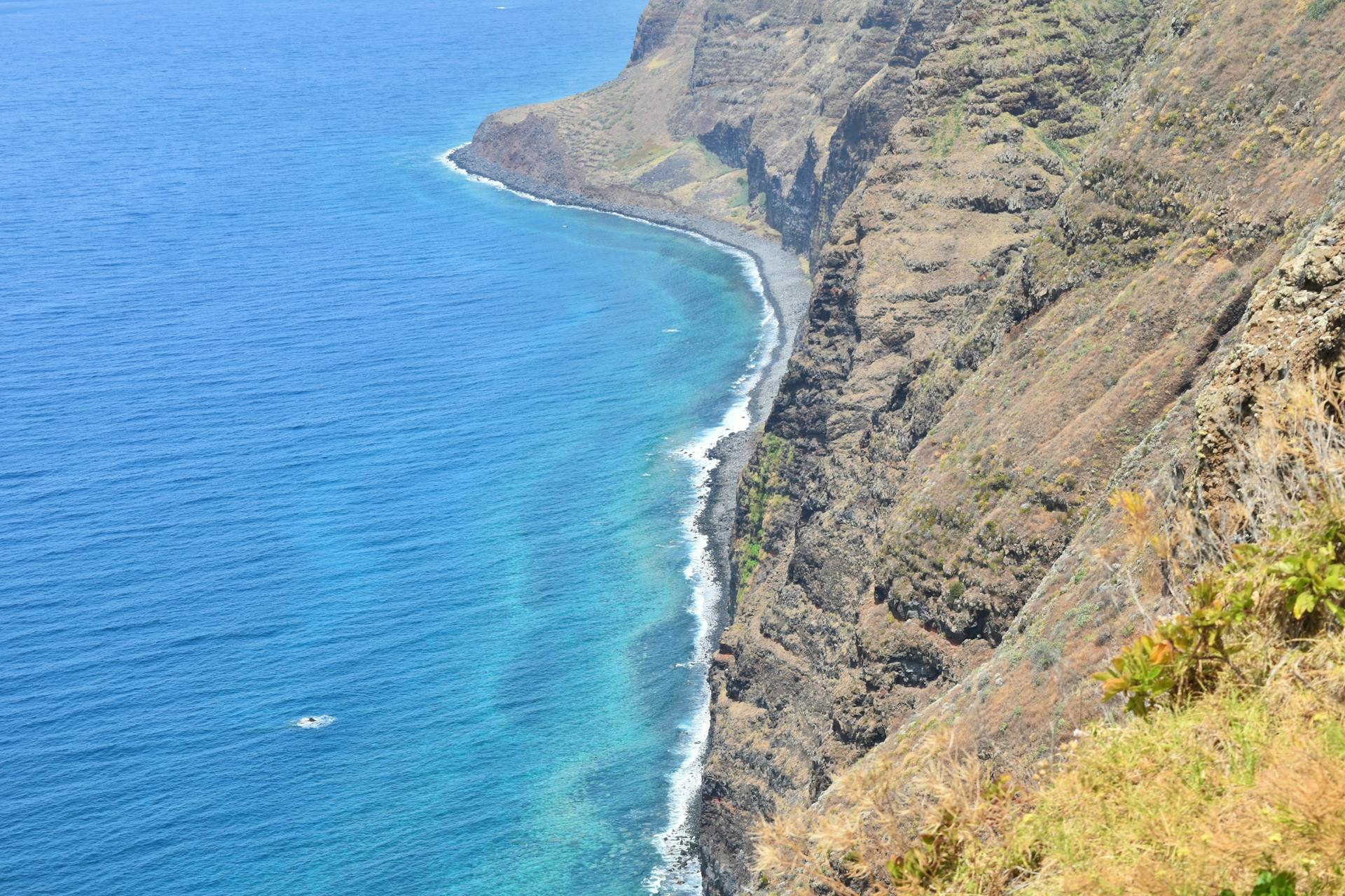 Stunning view of the Portuguese coastline with rugged cliffs and azure sea, showcasing nature's beauty.