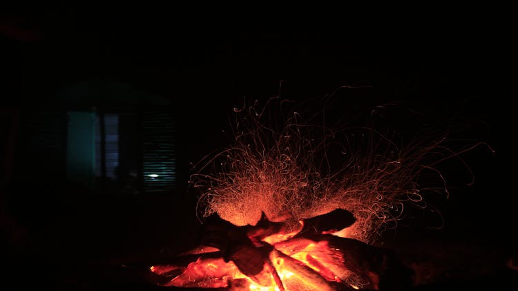 Burning Wood At Night