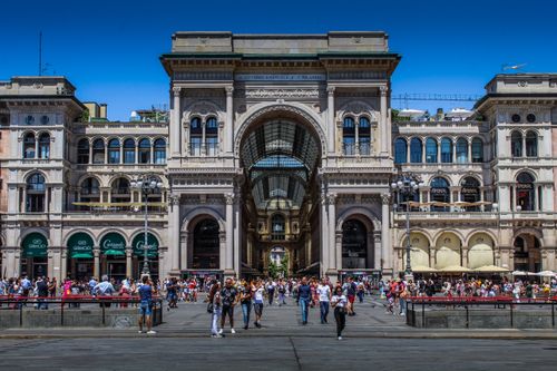 Free Bustling scene at Galleria Vittorio Emanuele II, Milan's iconic shopping arcade. Stock Photo