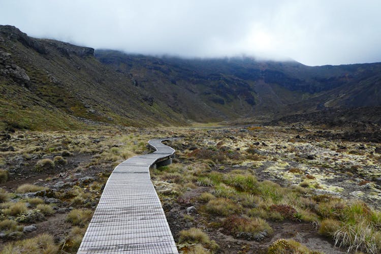 Wooden Walkway In The Nature Near The Mountains