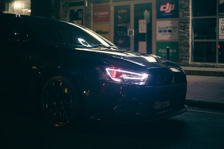 A Close-Up Shot Of A Mitsubishi Lancer Evolution