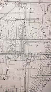 Close-up view of a detailed architectural blueprint showing precise construction plans.