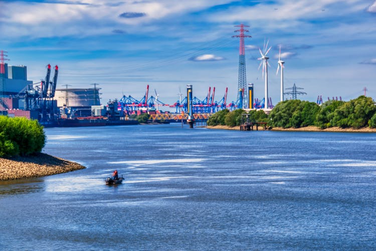 Factories And The River Under Blue Sky