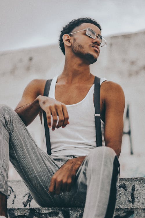 Man with beard Wearing White Tank Top