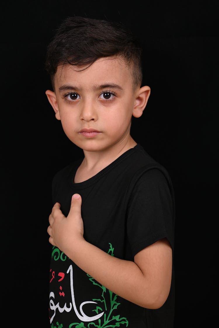 Cute Boy Wearing Black T Shirt