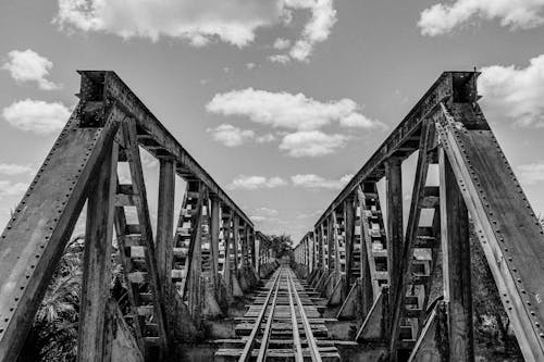 A Grayscale of a Train Track