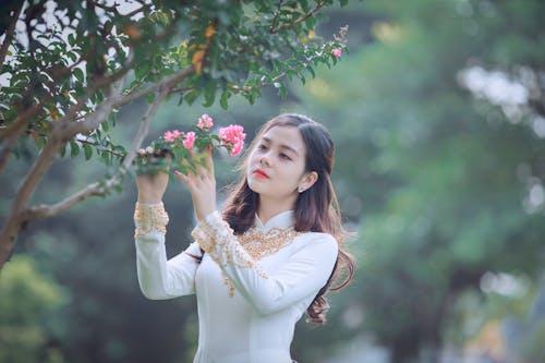 Woman Holding Pink Petaled Flower