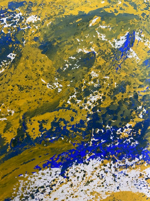 Yellow and Blue Painting with Splashes