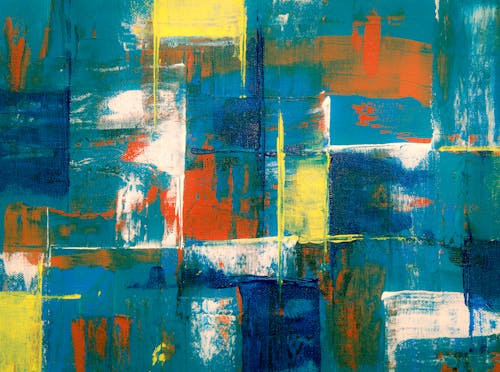 Yellow, White, Orange, and Blue Abstract Painting