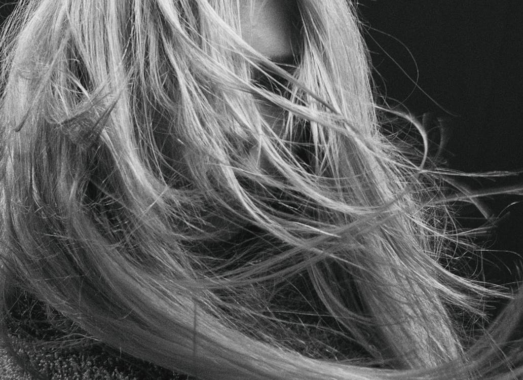 Grayscale Photo of Woman's Face Covered with Her Hair · Free Stock Photo