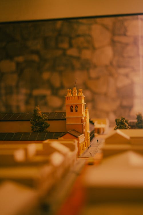 Close-up of a Tower in a Miniature Model of a City 