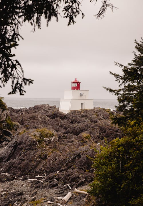 Amphitrite Point Lighthouse in Ucluelet, Vancouver Island in British Columbia, Canada