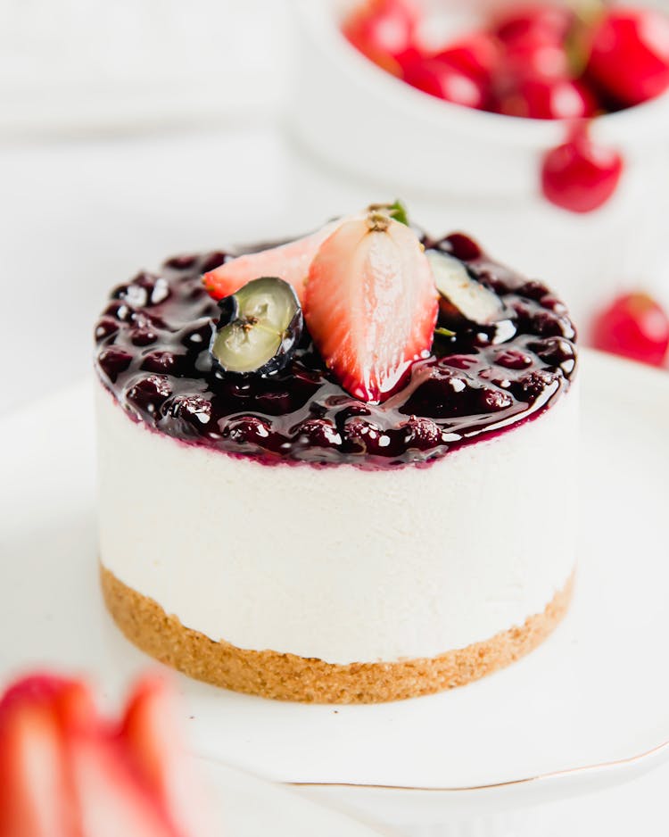 A Close-Up Shot Of A Delicious Blueberry Cheesecake