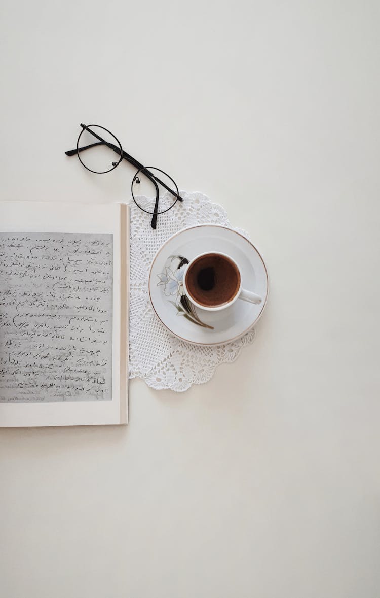 Hand Written Letter, Cup Of Coffee And Glasses On White Background 