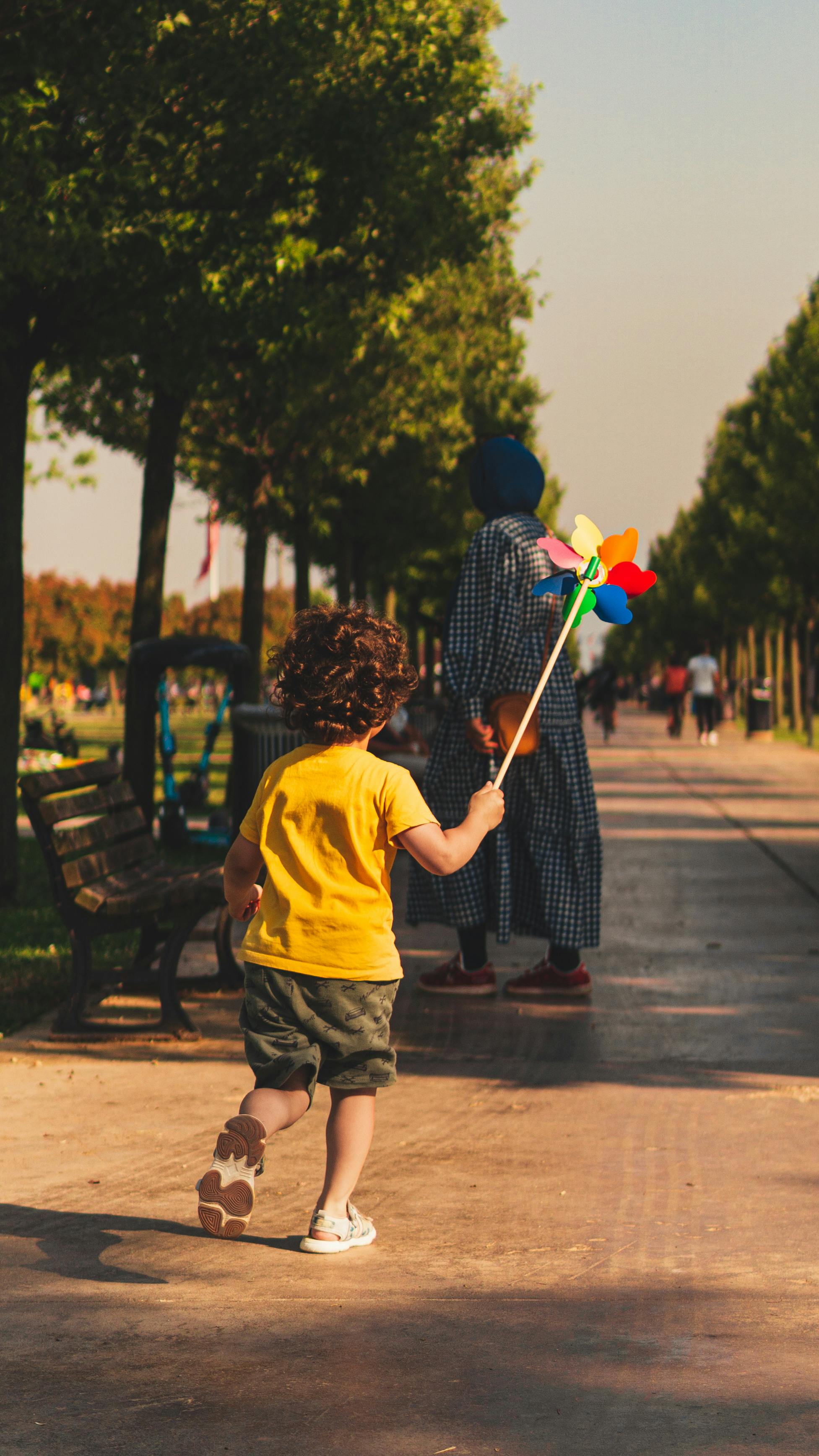 back view of a kid running