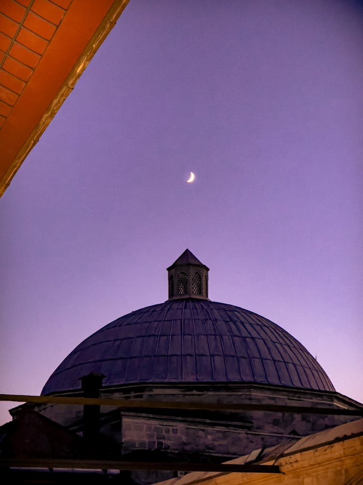 Crescent Moon On Purple Sky