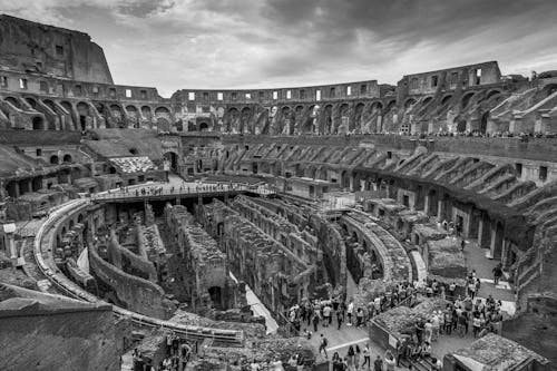 Grayscale Photo of Colosseum in Rome Italy