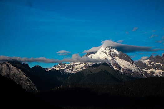 Breathtaking view of snow-capped mountains under a clear blue sky, perfect for winter vibes.