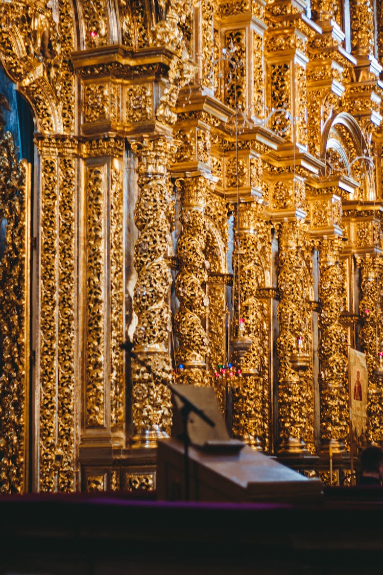 Golden Columns In The Church Of The Third Order Of Saint Francis, Salvador, Brazil