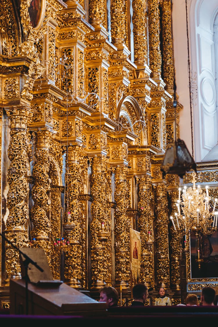 Gold Ornate Pillars Of A Church