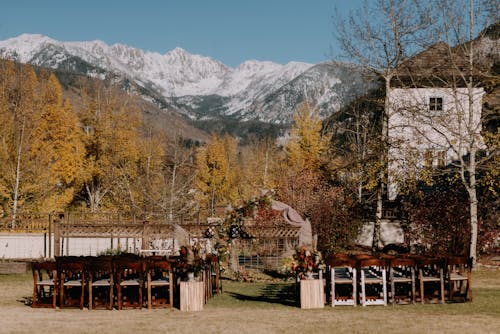 Outdoor Wedding Venue Overlooking the Snow-capped Mountains