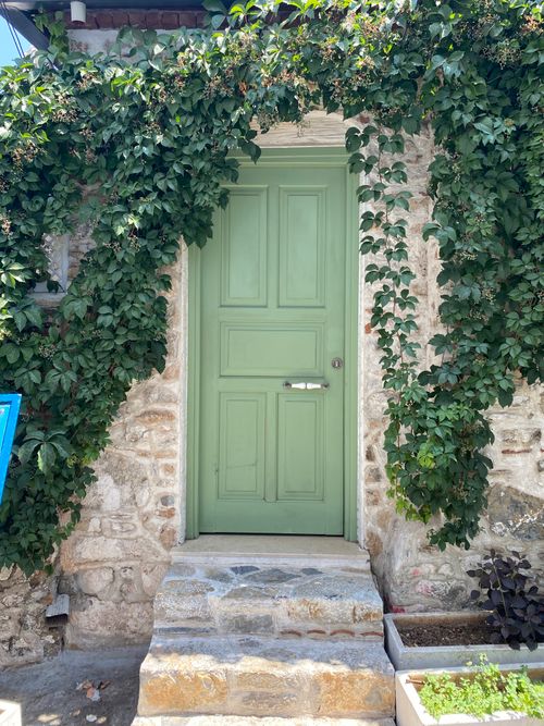 Free A picturesque green door surrounded by lush vines in Marmaris, Turkey. Stock Photo
