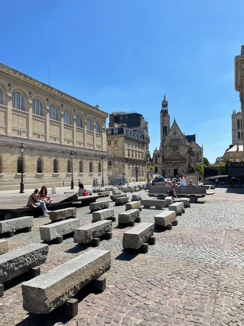 Free A vibrant capture of Place du Panthéon in Paris on a sunny day, showcasing urban architecture. Stock Photo