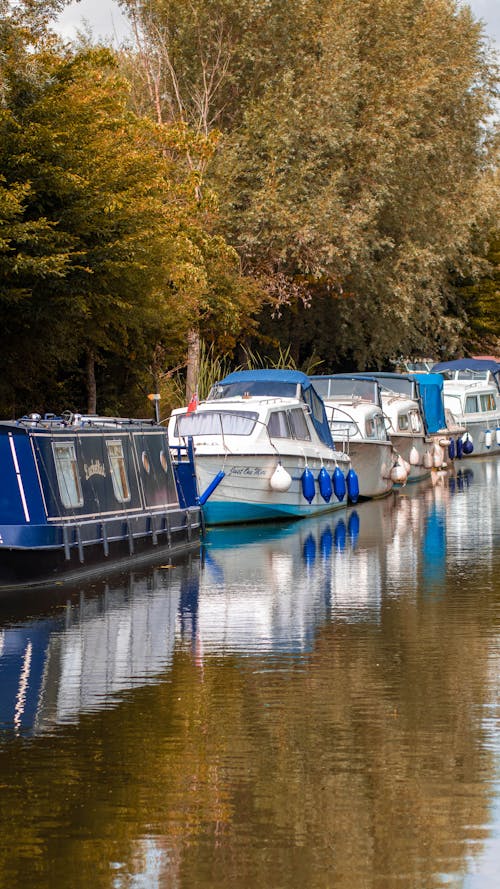 Blue and White Boats on Water