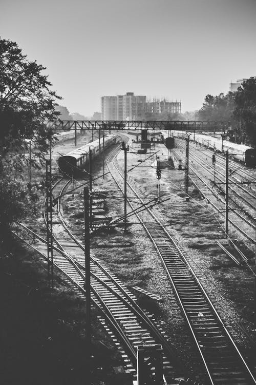 Train Depot in Black and White Photo