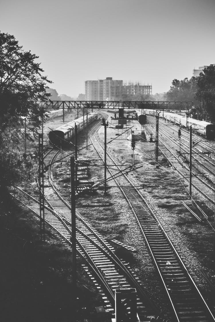 Train Depot In Black And White Photo