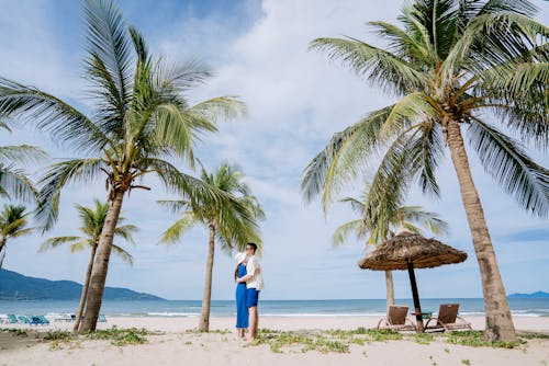Free Couple Hugging on a Tropical Island  Stock Photo
