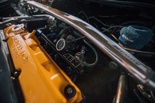 Black and Orange Car Engine