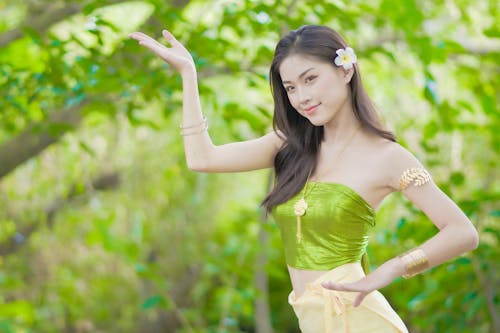 A Woman in Green Tube Top