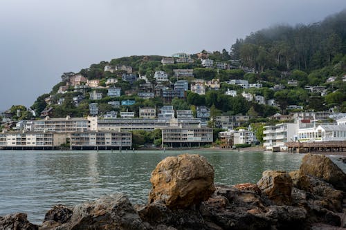 Buildings on the Hill on the Shore in Sausalito, California, USA 