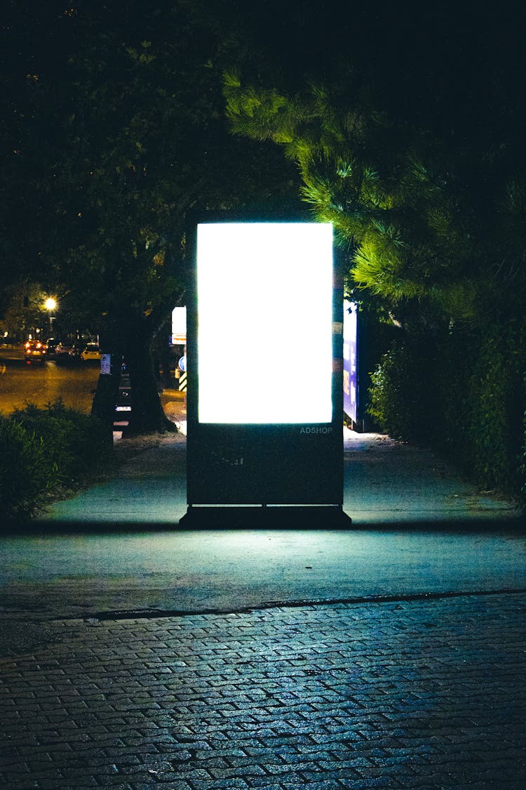 Lighted Billboard On The Sidewalk