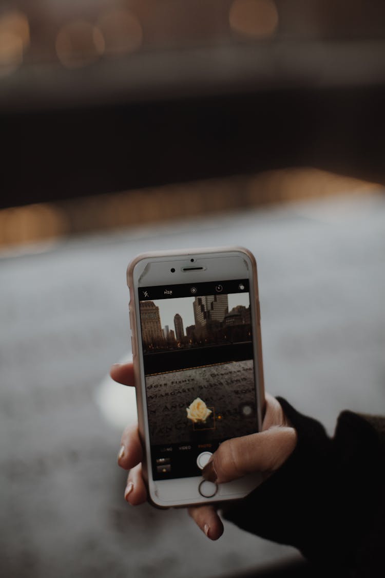 Person Holding Gold Iphone 6 And Brown Case