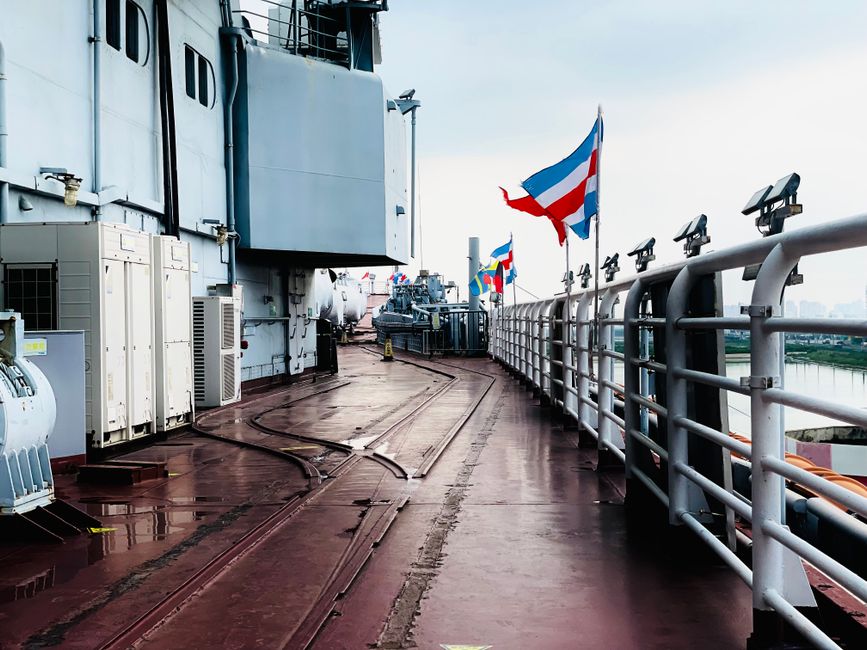 flag on railing