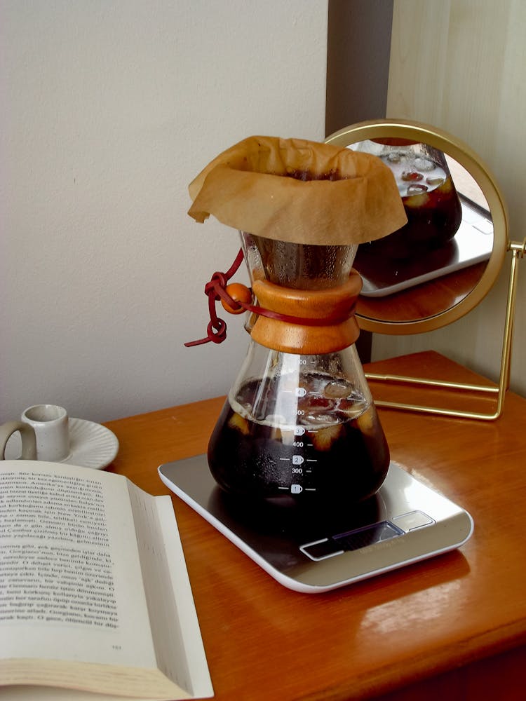 Glass Chemes Coffee Maker On A Electric Scales