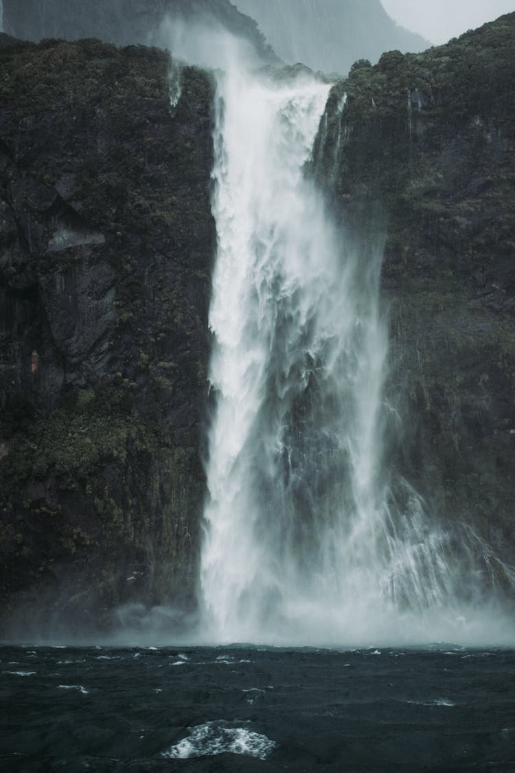 Waterfall Falling In Milford Sound