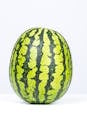 一张白色背景上带有水滴的新鲜绿色西瓜的高质量图像