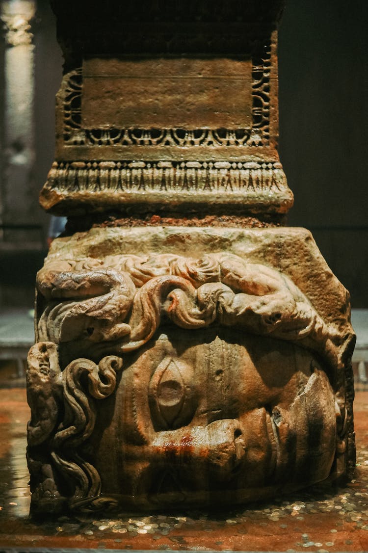 Close-up Of A Medusa Head At The Basilica Cistern