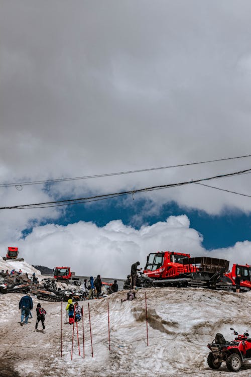 People and Vehicles on Mountain Peak