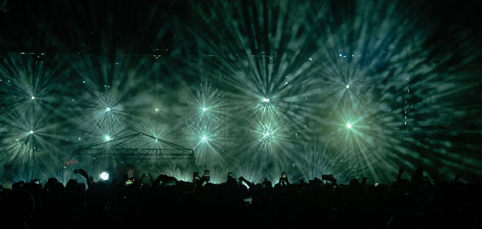 stadium concert setup during a massive tour production stadium concert setup during a massive tour production