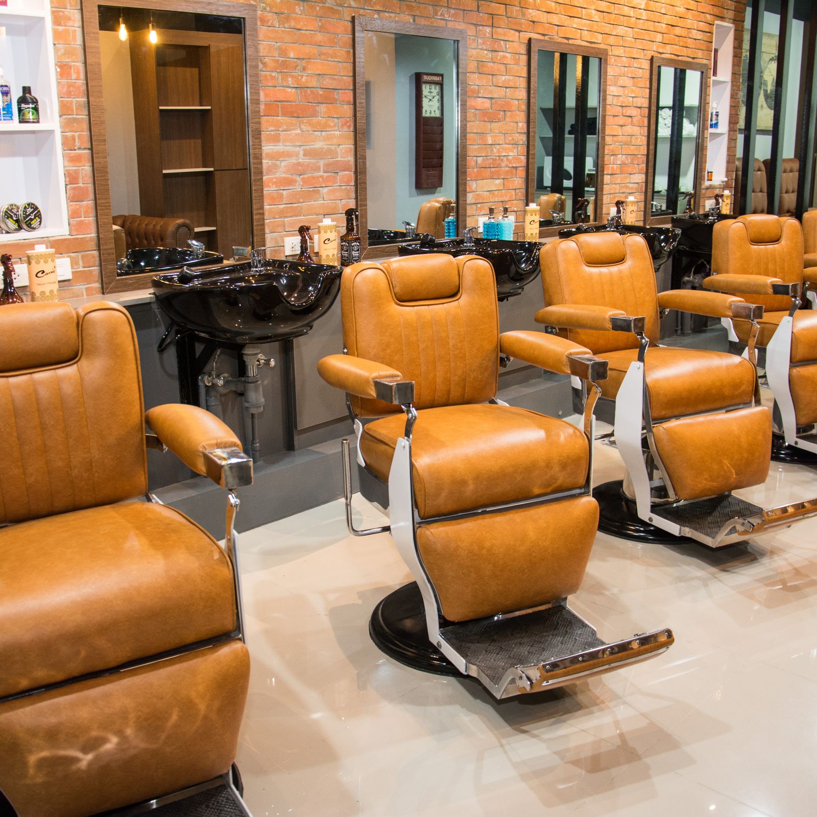 Leather barber chairs in the shop